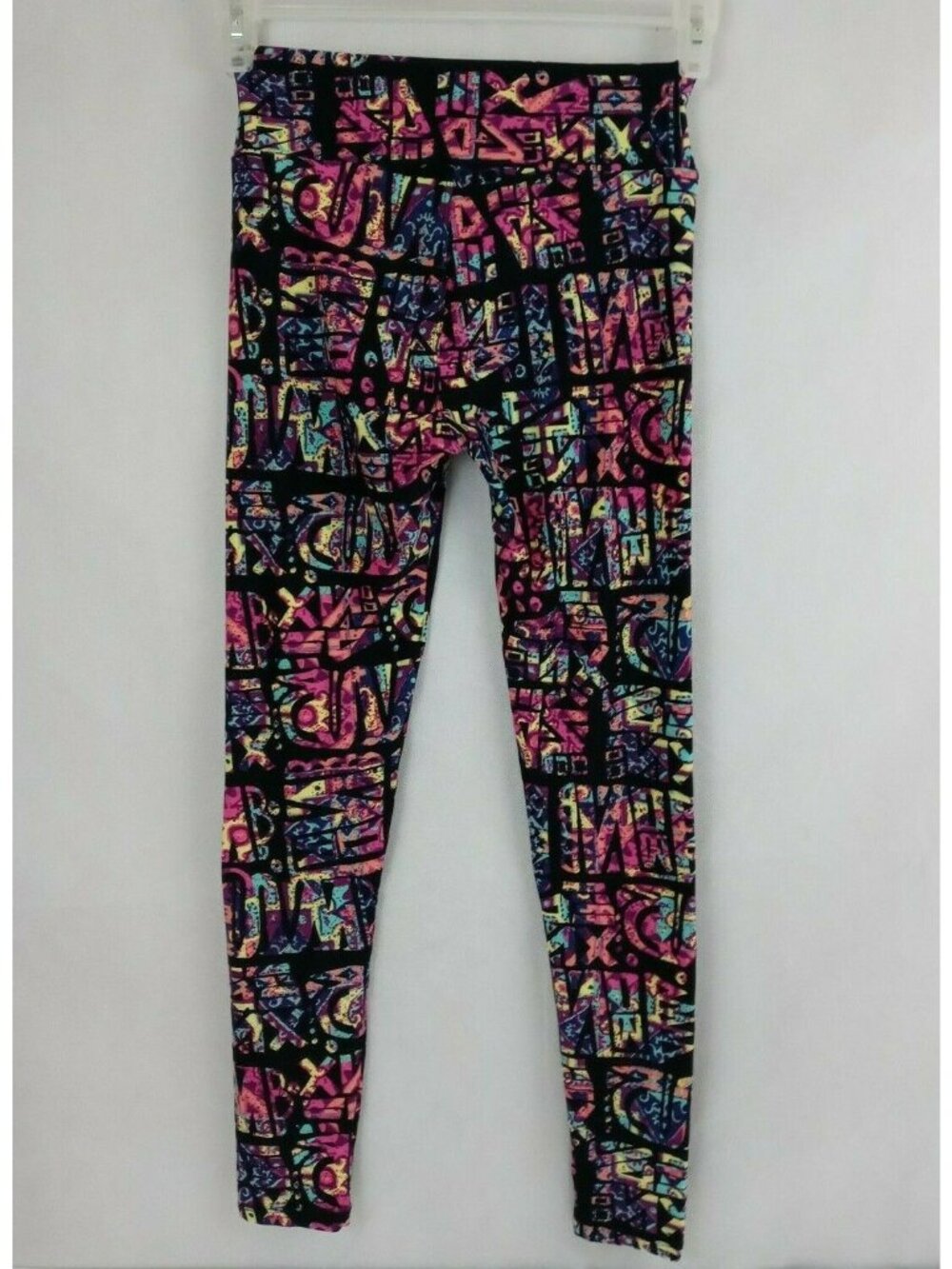 Lularoe One Size Leggings Black With Bright Multi-Color Design